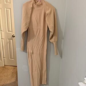 Ribbed Halter Dress in Beige with Matching Cardigan